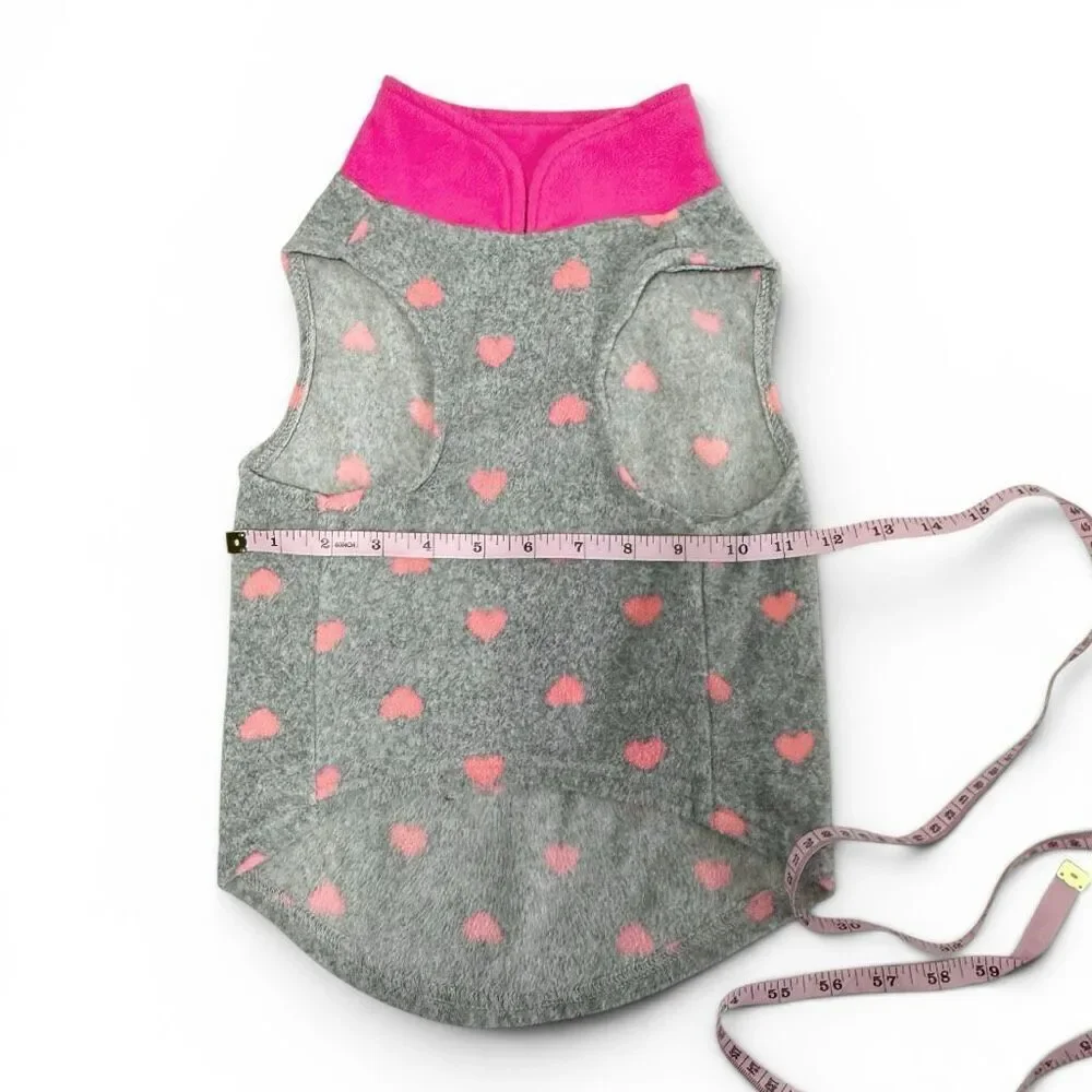 Fleece Dog Top Shirt Sweater Gray Pink Hearts Sz S